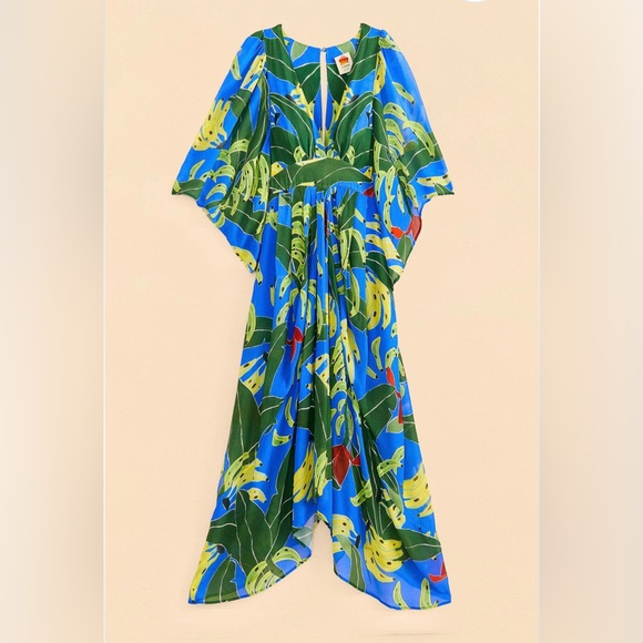NWT FARM Rio Blue Banana Leaves Maxi Dress - Picture 9 of 9